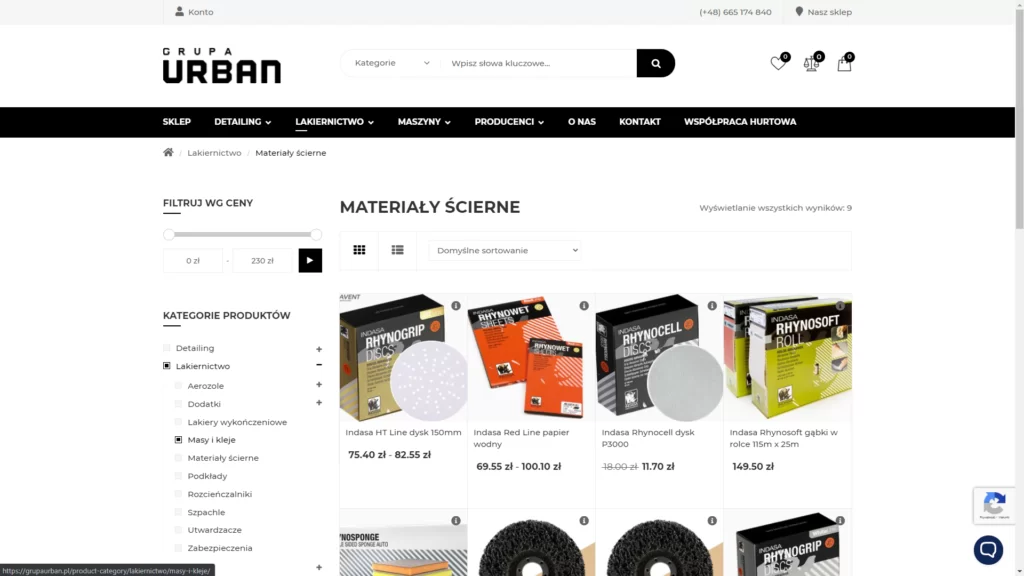 Lista produktów - dedykowany sklep internetowy Grupa URBAN